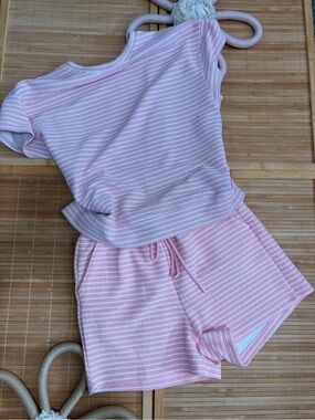 Tankaneo Pink Striped 2 Piece Shorts Set Size L